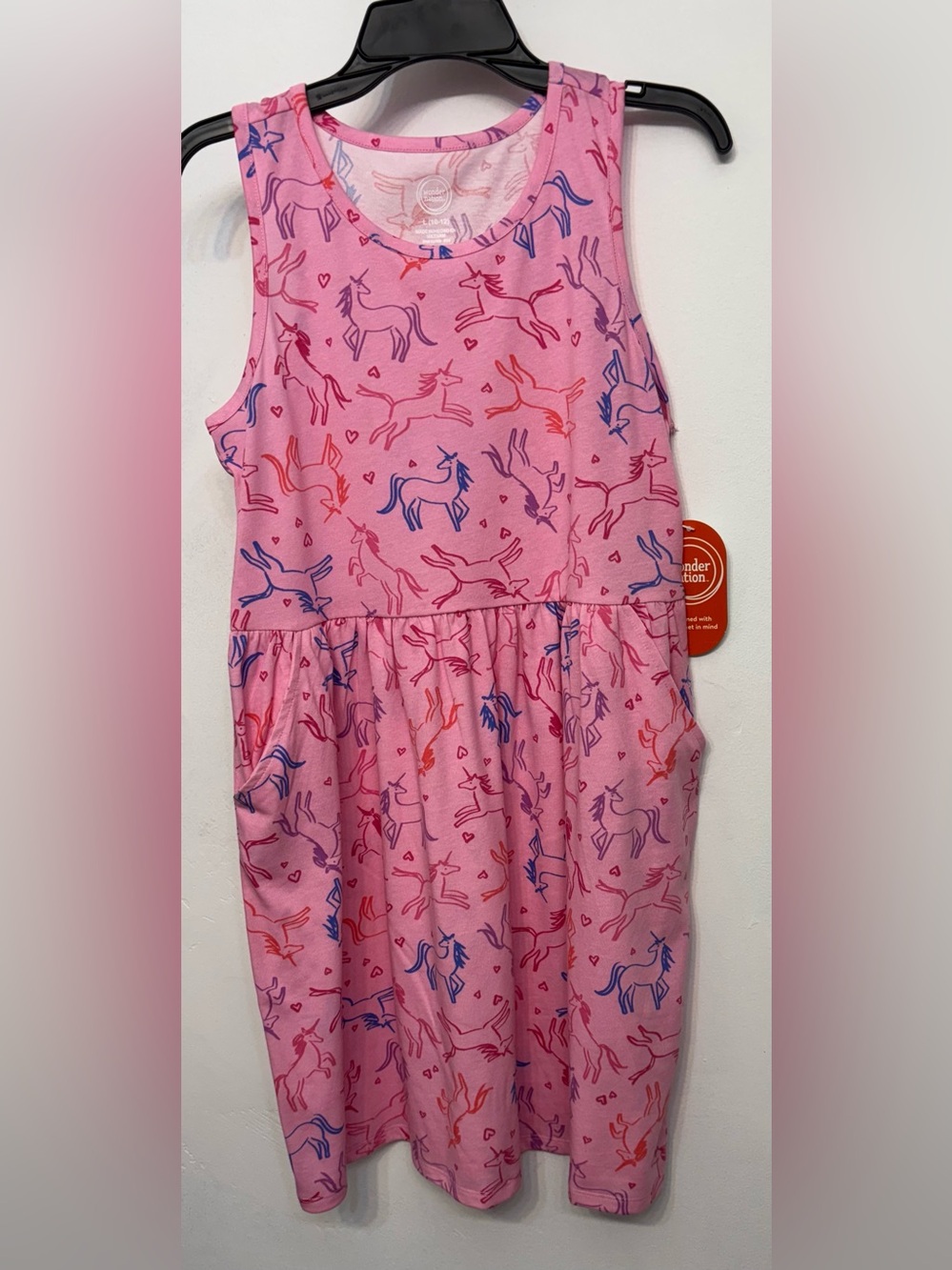 Wonder Nation Pink Unicorn Printed Sleeveless Tank Dress Girls Large 10-12 NWT